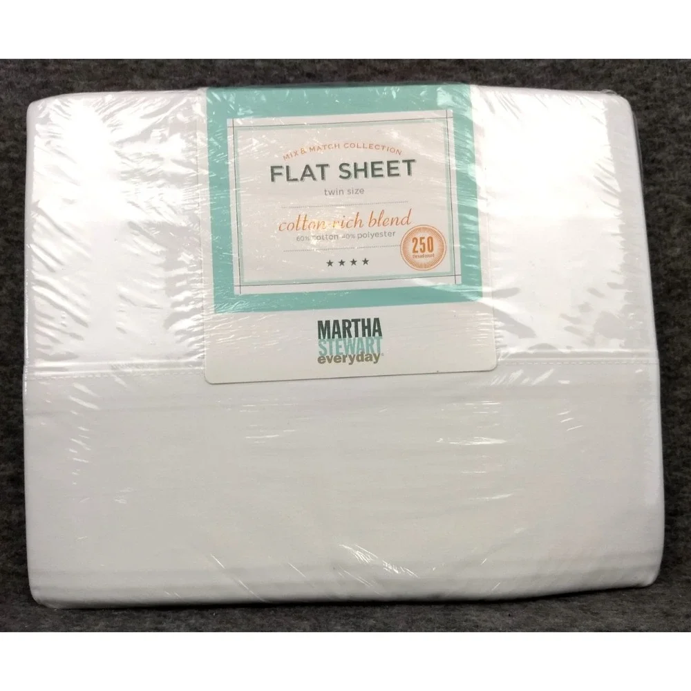 Martha Stewart Everyday Twin Flat Sheet 250TC White Cotton Blend Mix & Match NEW